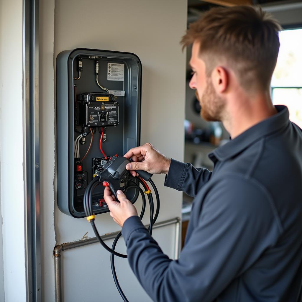 Elektriker bei der Installation einer Wallbox für Elektroautos