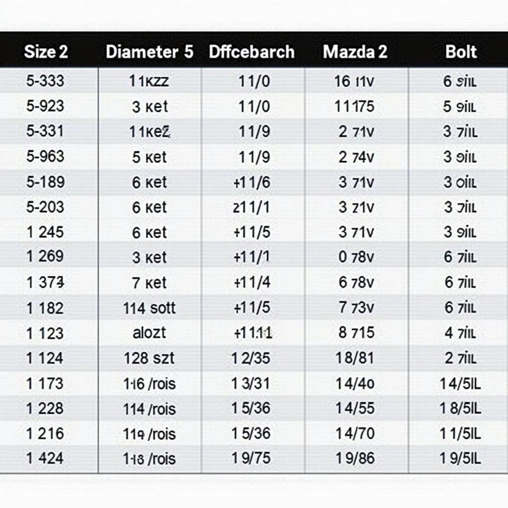 Tabelle mit Felgengrößen für Mazda 2