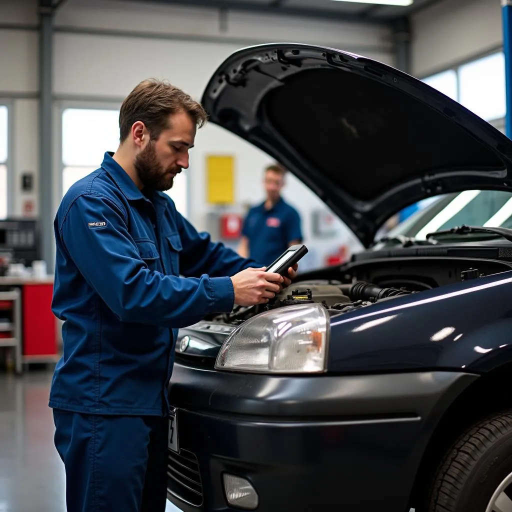 Reparatur eines Fiat Punto 199 in einer Werkstatt