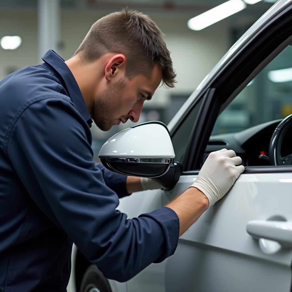 Einbau eines Original Golf 7 Außenspiegels in einer Werkstatt