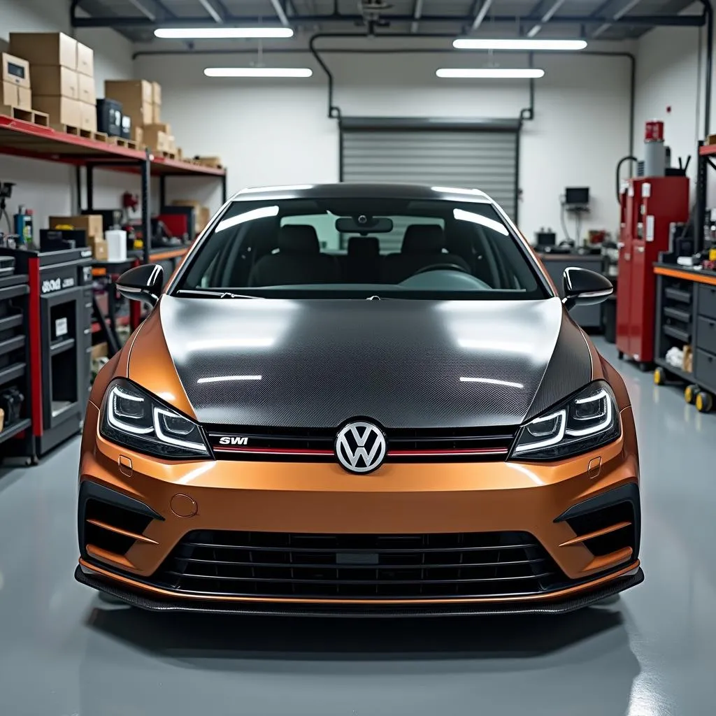 Golf 7 mit Carbon Motorhaube in einer Werkstatt