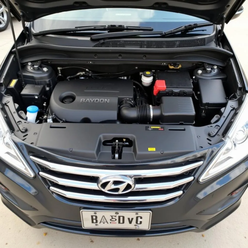 Offener Motorraum eines Hyundai Bayon