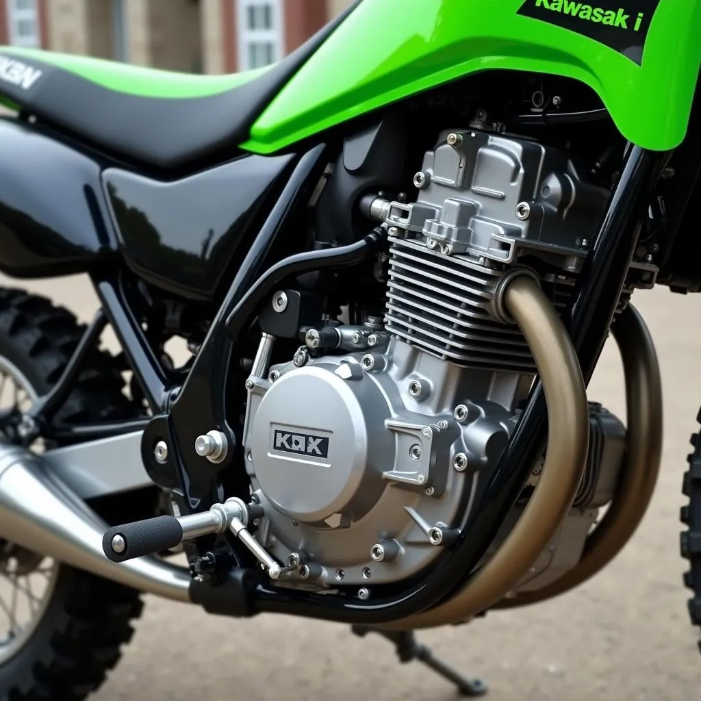 Nahaufnahme des Motors einer Kawasaki KLX 300