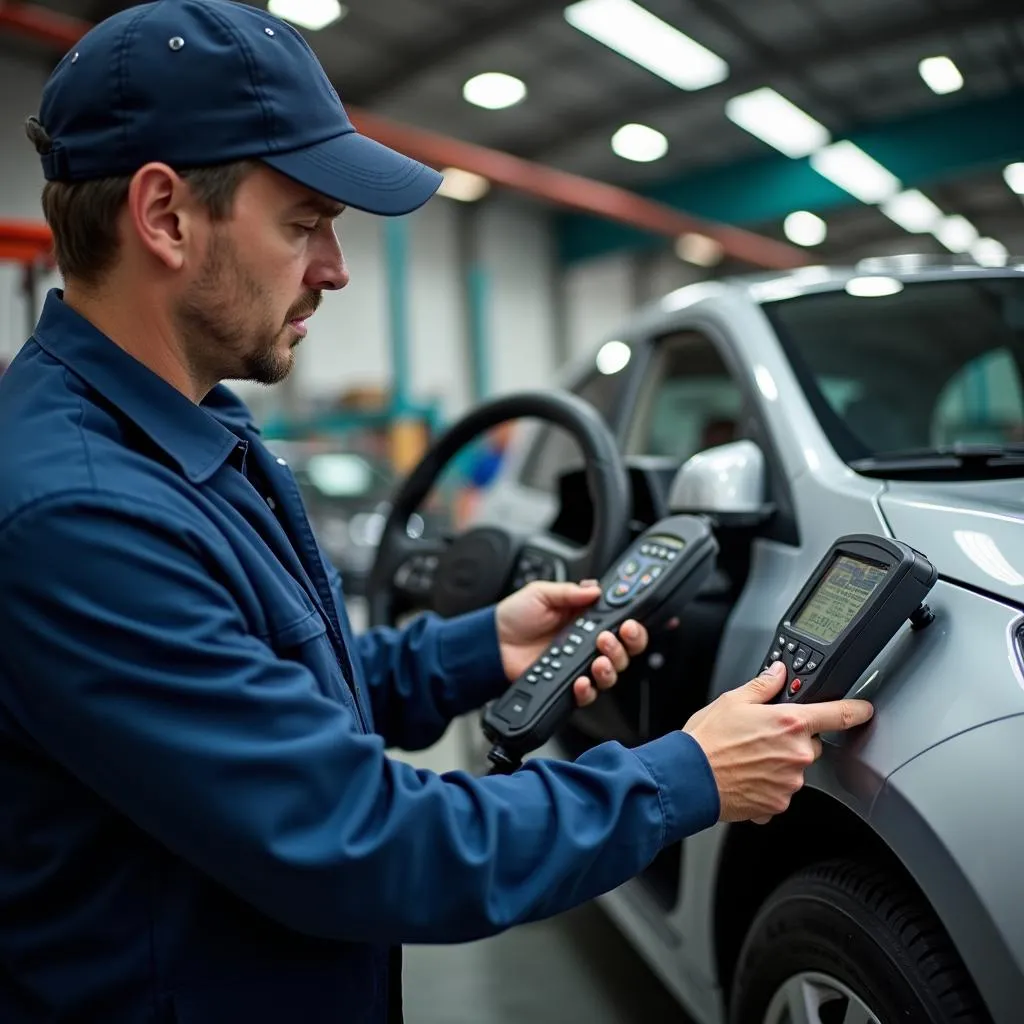 Kfz-Mechaniker mit Diagnosegerät