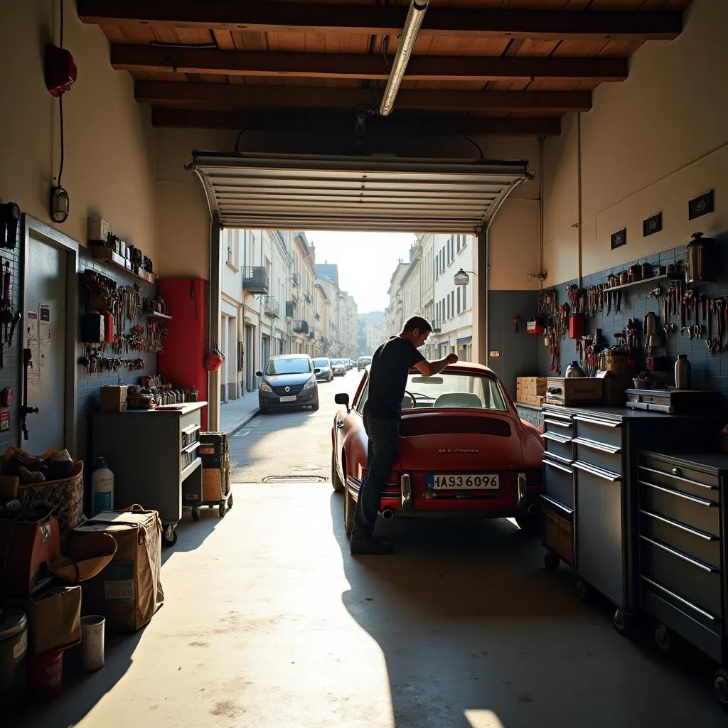 Kfz-Mechaniker arbeitet in seiner Werkstatt in Montpellier