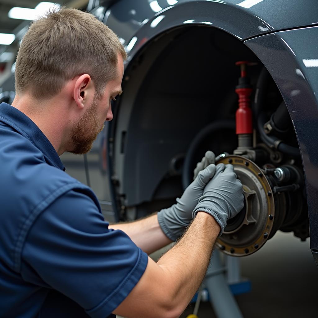 Kfz-Mechatroniker bei der Reparatur eines GLS-Bauteils