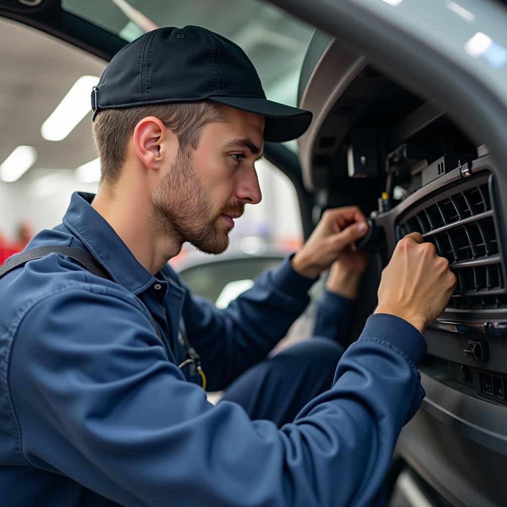 Wartung der Klimaanlage durch einen Mechaniker