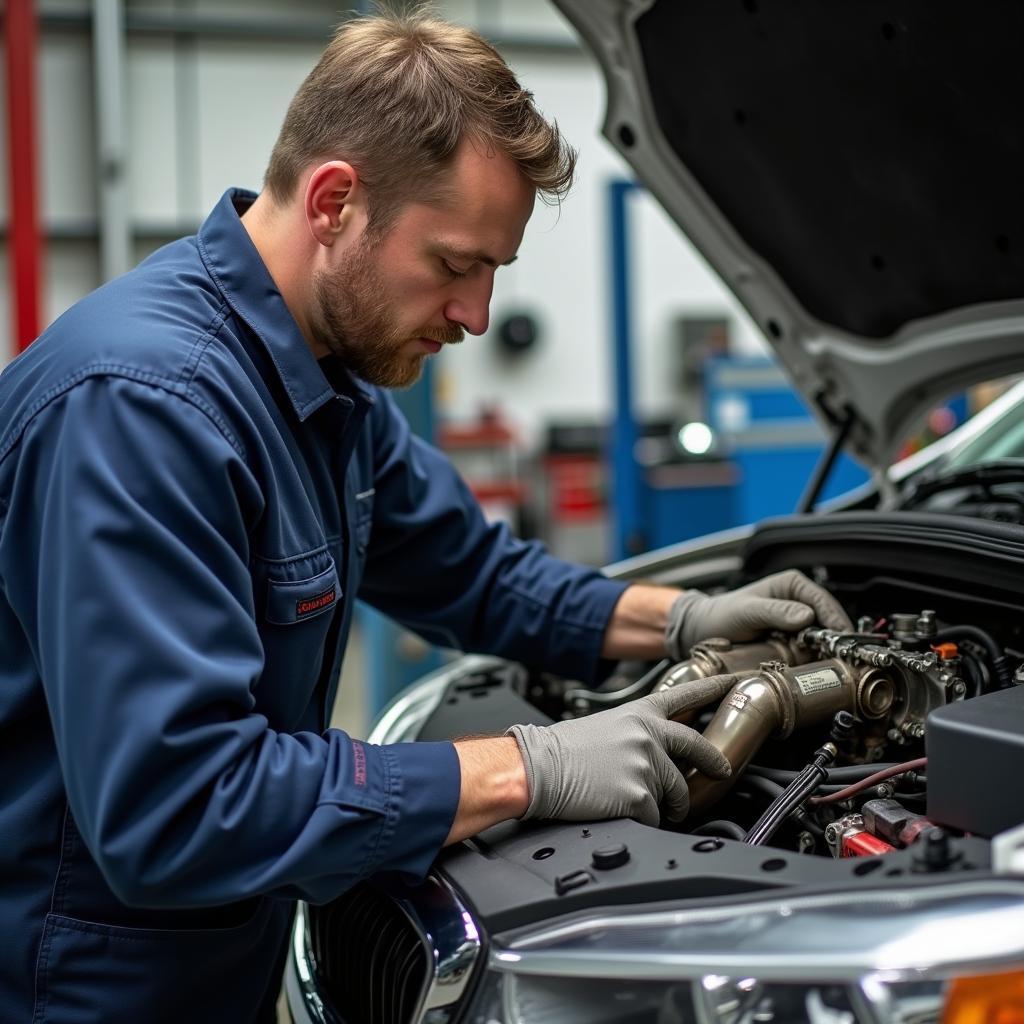 Reparatur eines Krümmers in der Werkstatt