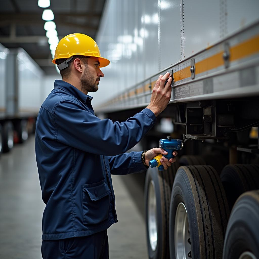 Wartung eines LKW Anhängers in der Werkstatt