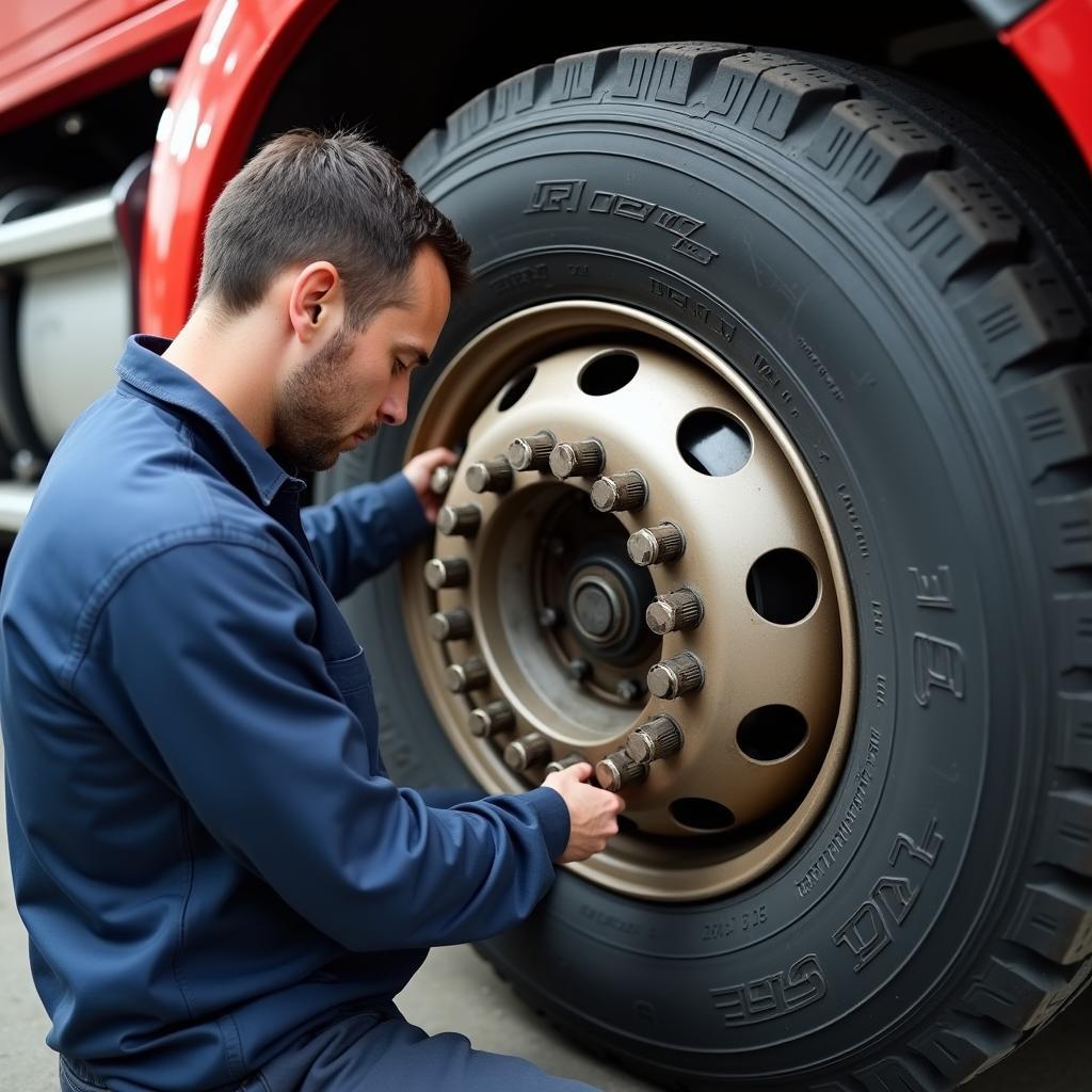 Montage des neuen Lkw-Reifens