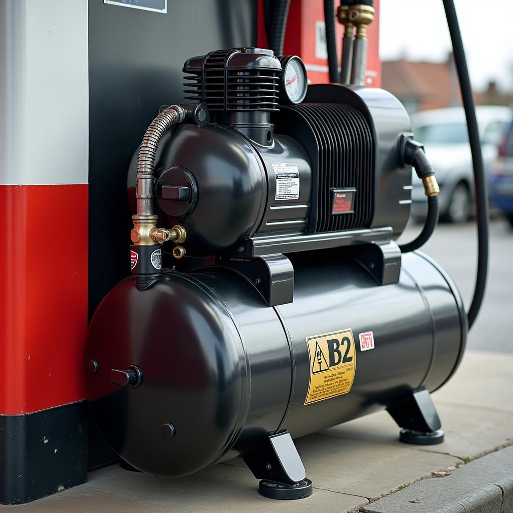 Kompressor an der Tankstelle zum Aufpumpen der Reifen