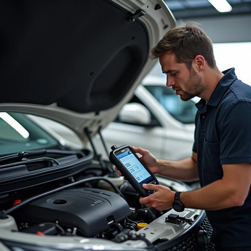 Mechaniker prüft ein Auto