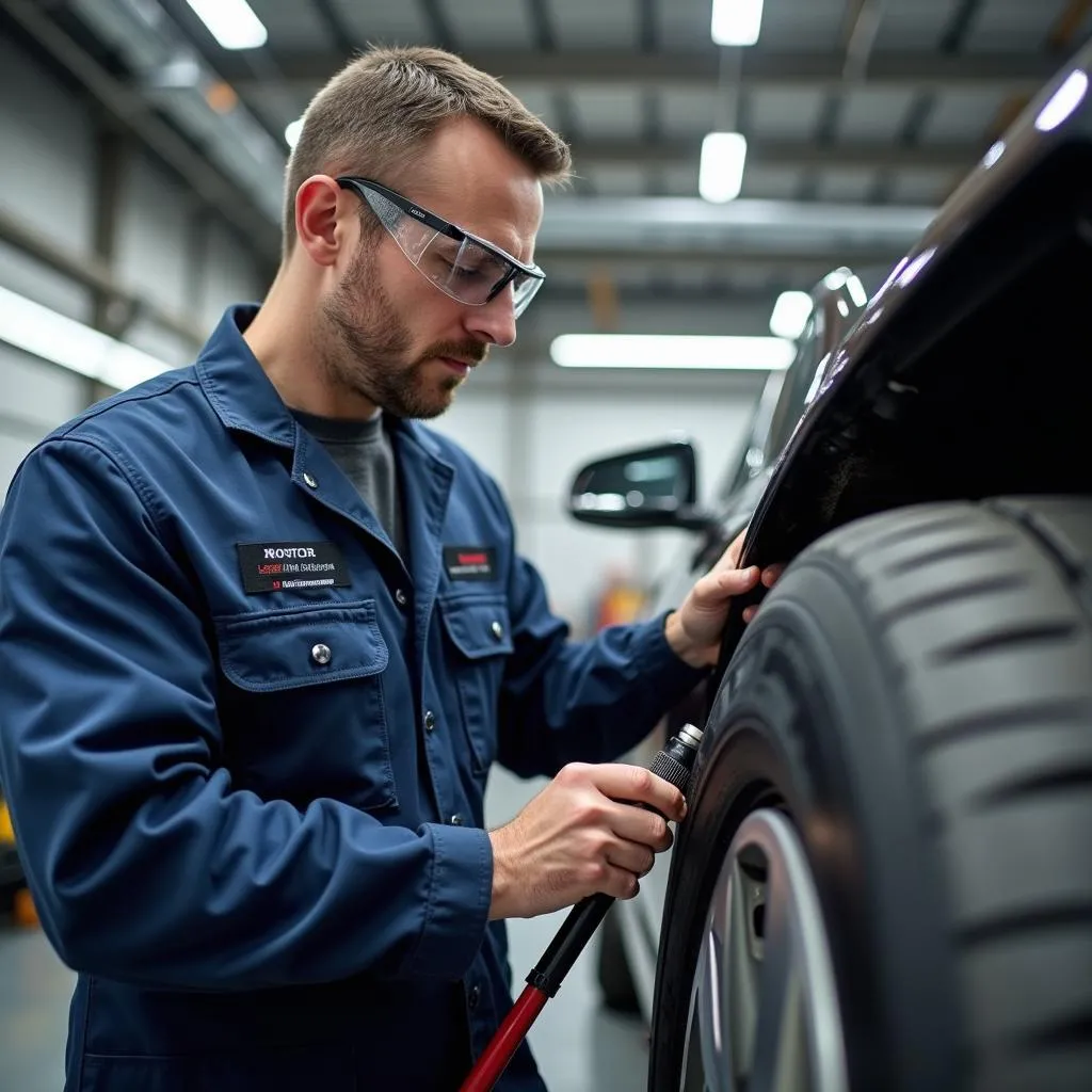 Mechaniker tauscht einen Partikelsensor aus