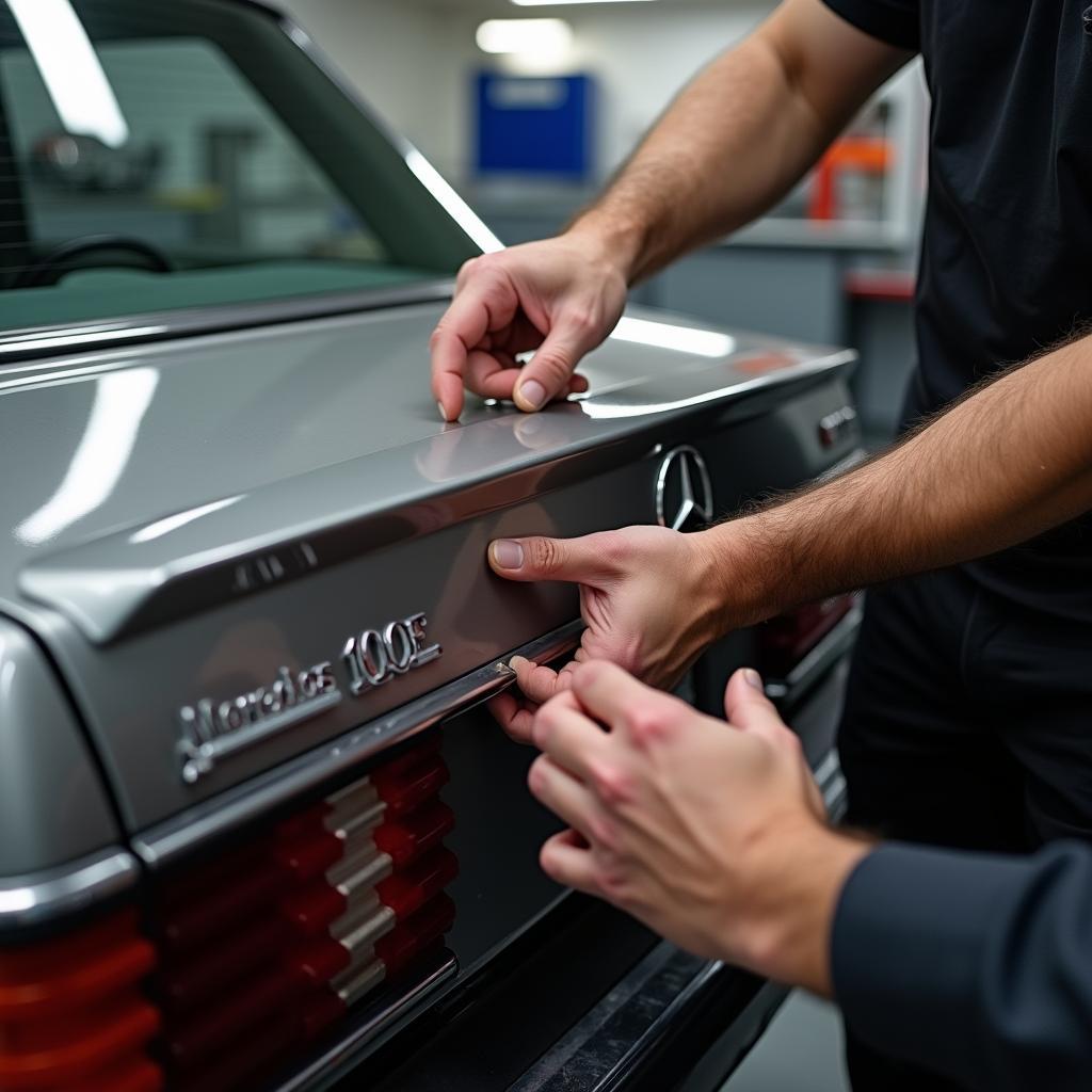 Montage eines Mercedes 190E Spoilers