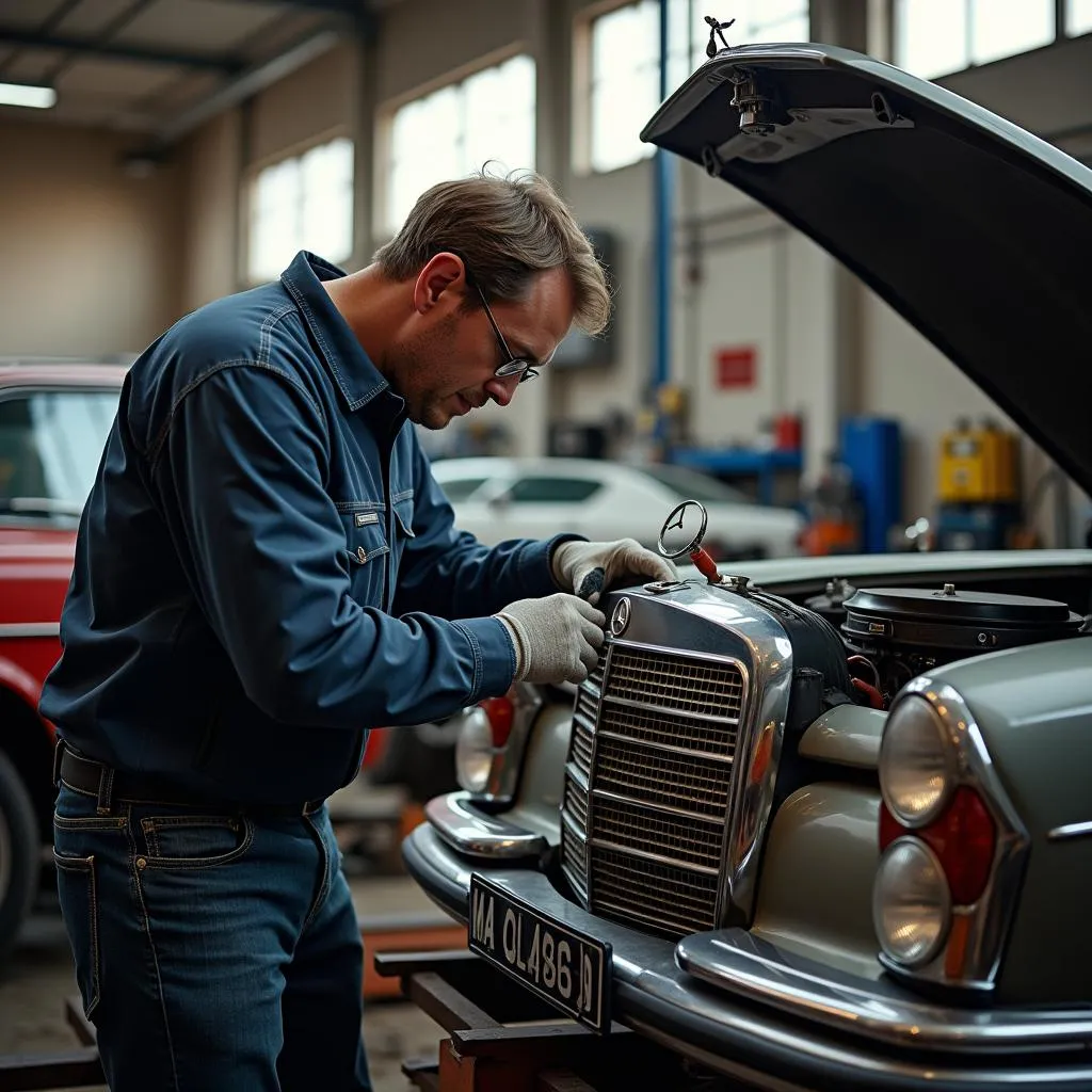 Mercedes 450 SE Werkstatt