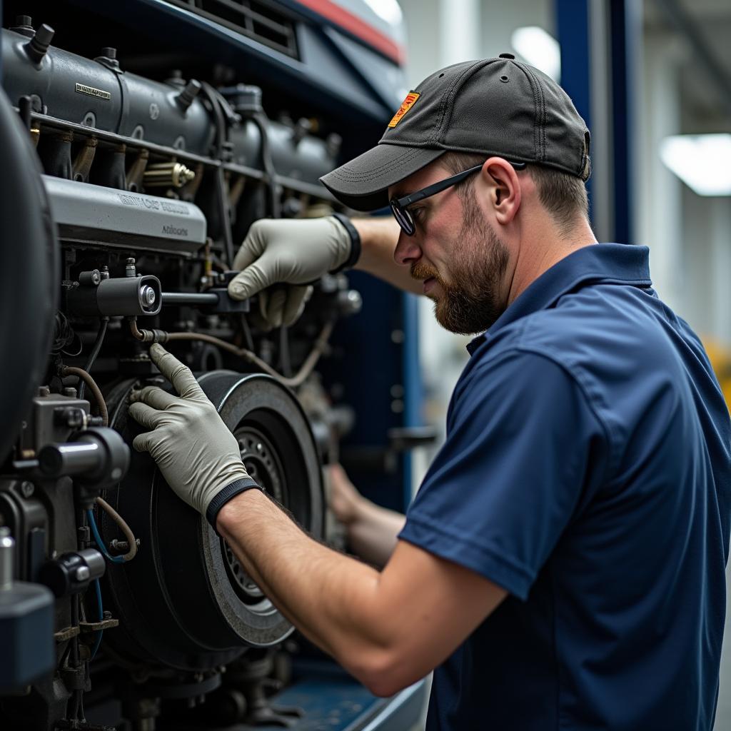 Reparatur eines Mercedes LKW Motors