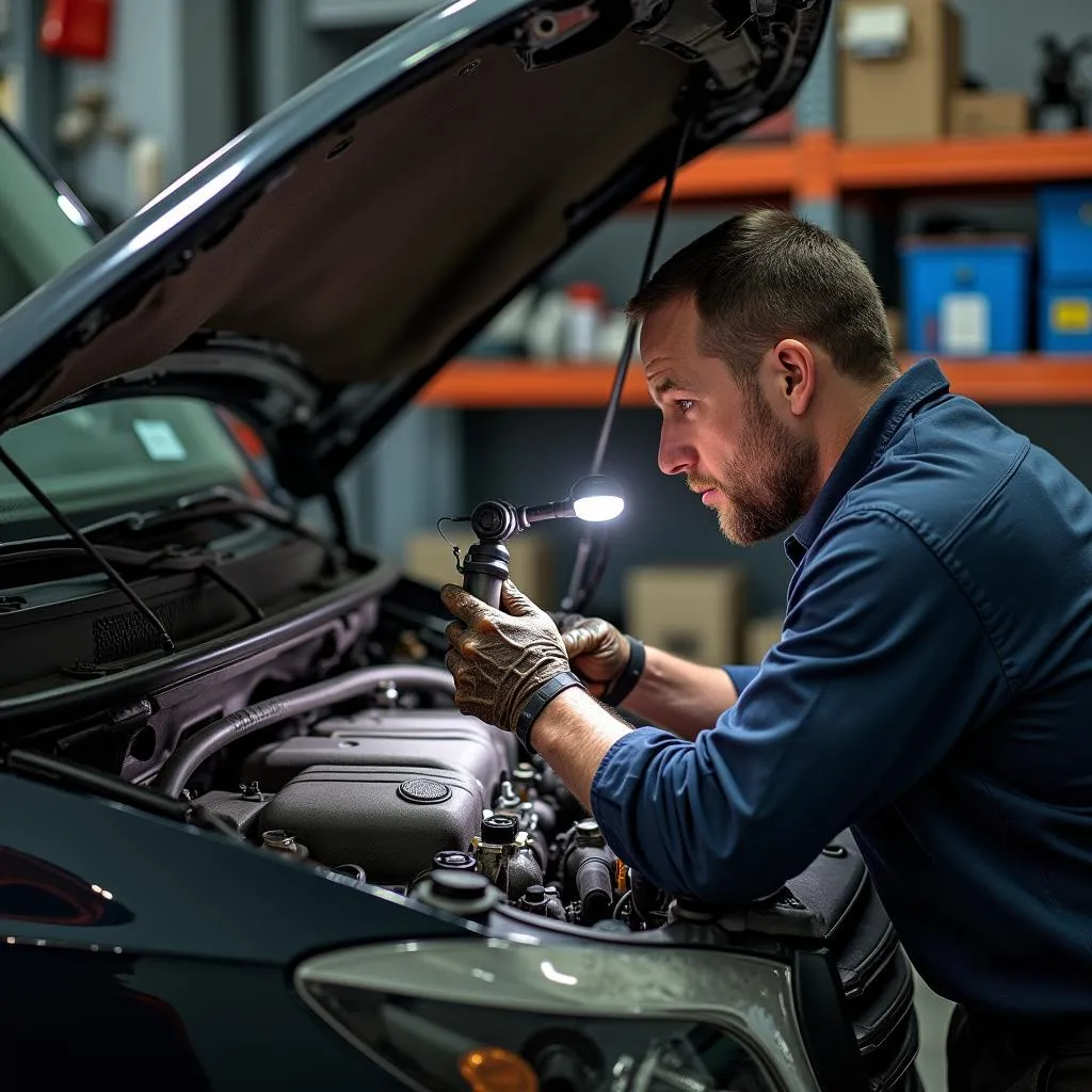 Inspektion des Motors eines gebrauchten Mercedes Sprinter