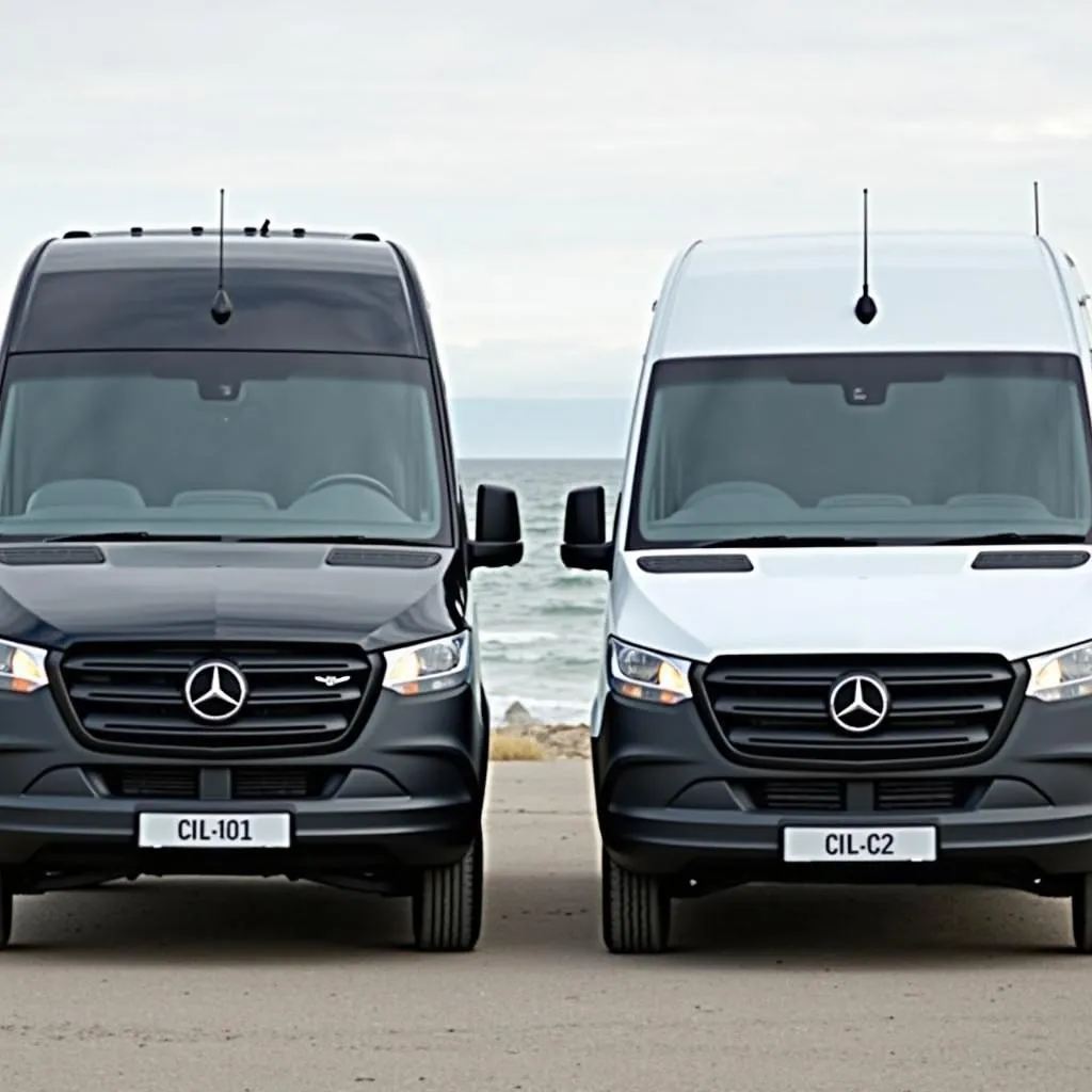 Mercedes Sprinter und VW Crafter nebeneinander