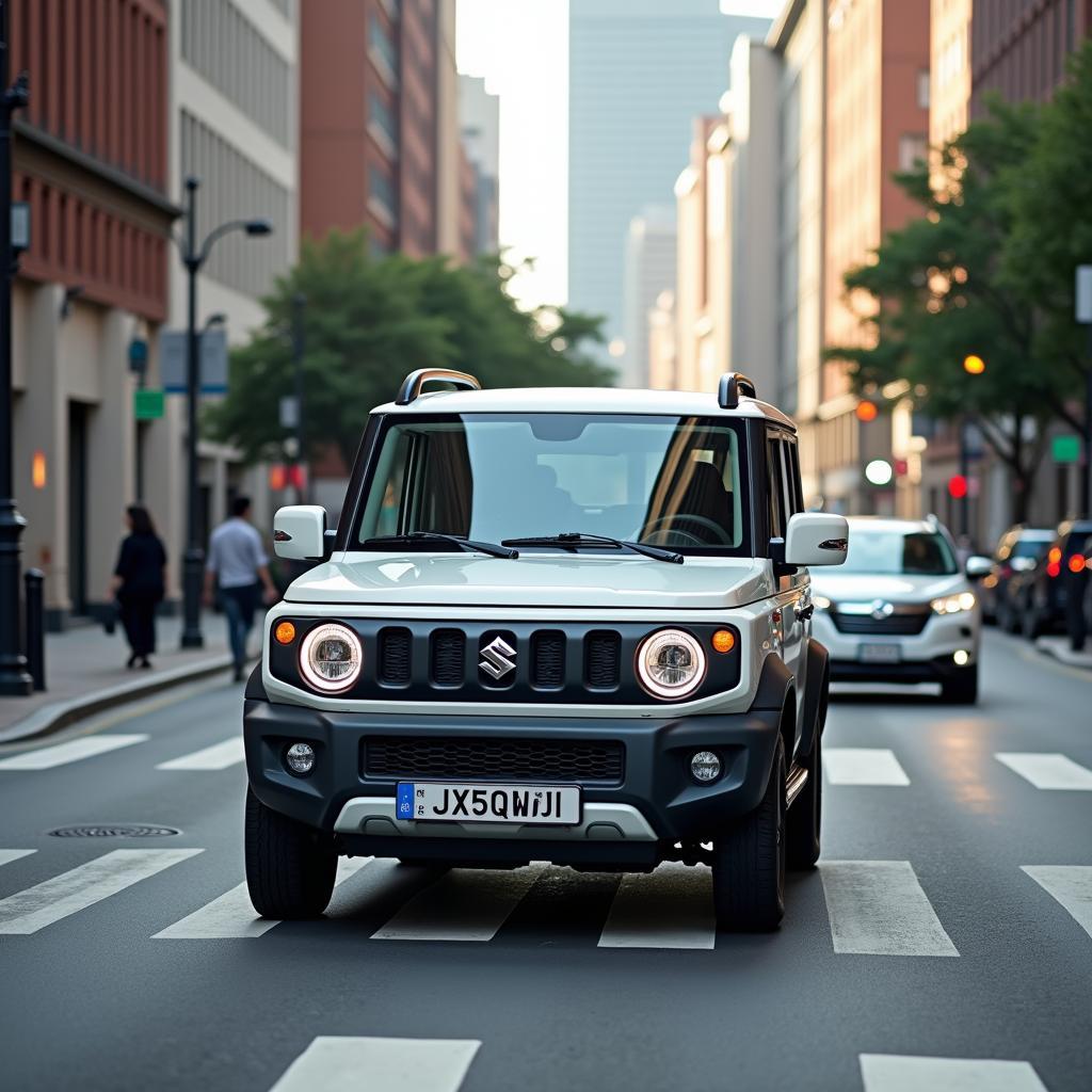 Ein Mini SUV von Suzuki fährt durch die Stadt