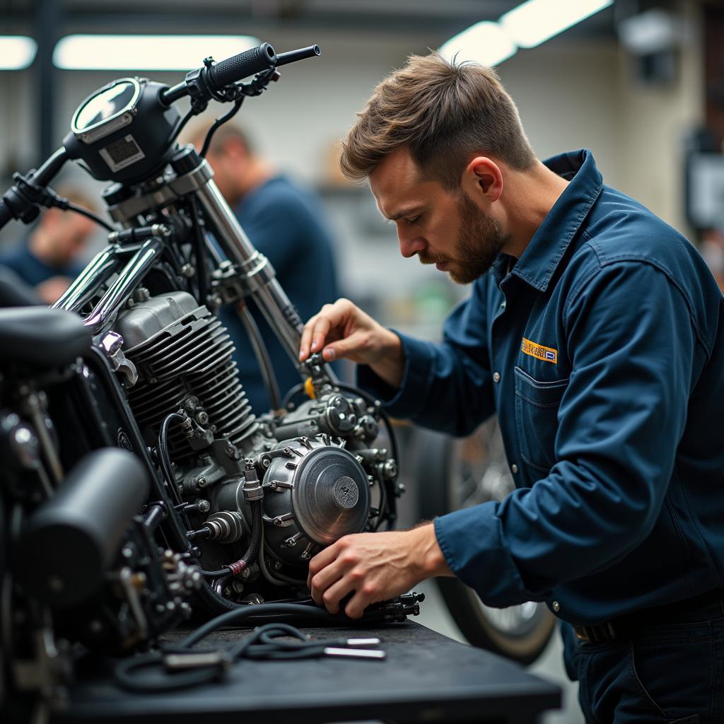 Motorrad Motor Überholung in der Werkstatt