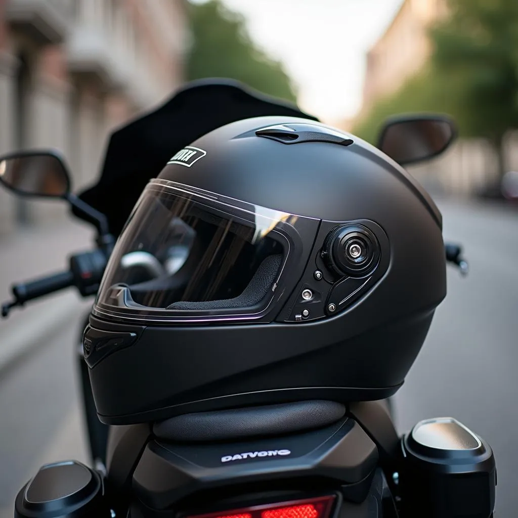 Motorradhelm auf einem Motorrad