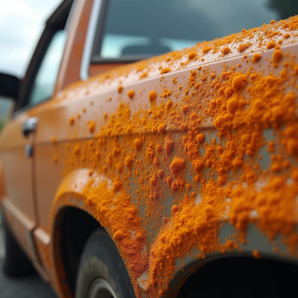 Oranger Schnodder am Autolack