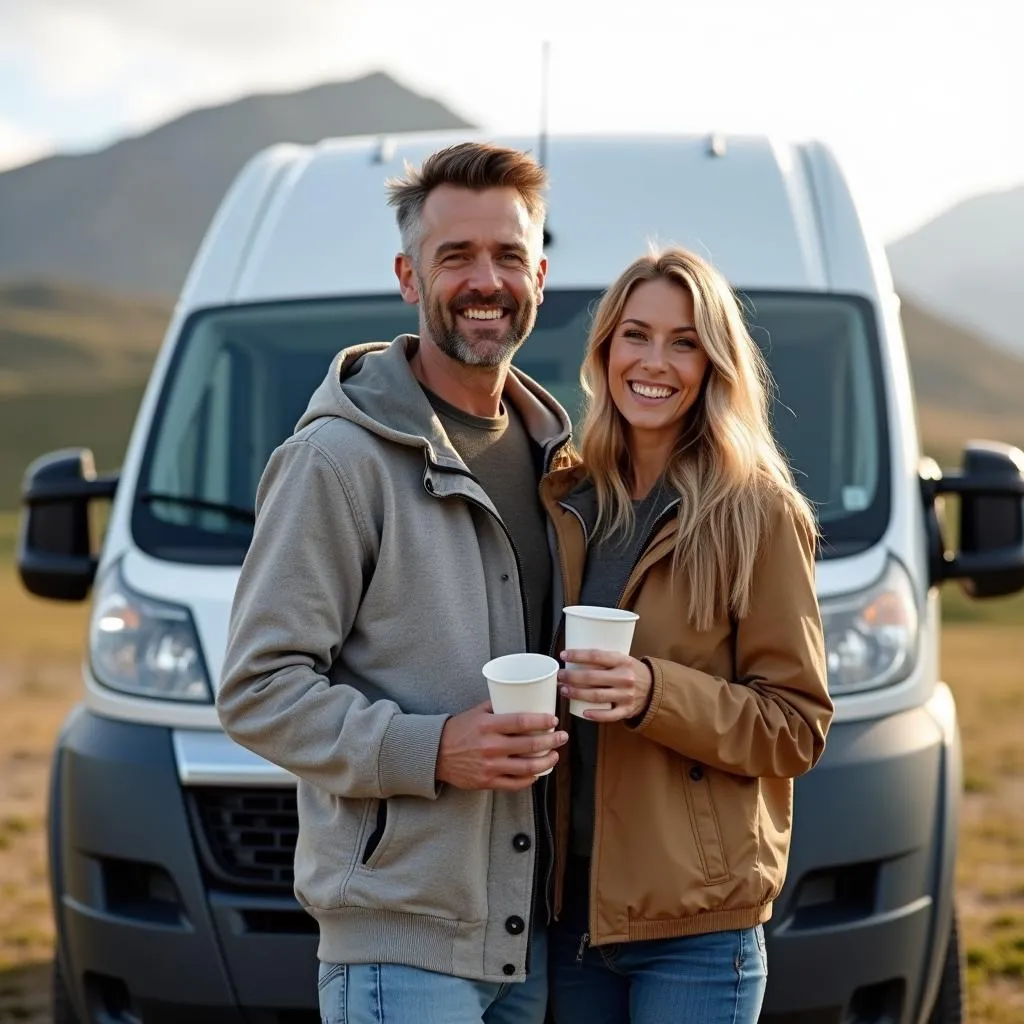 Glückliches Paar vor dem Wohnmobil