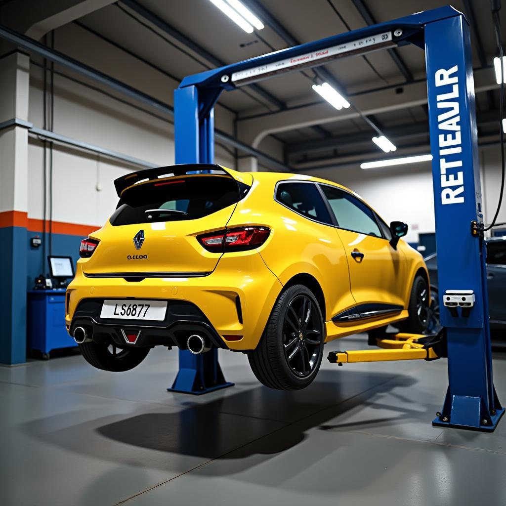 Renault Clio 2 RS auf einer Hebebühne in einer Werkstatt