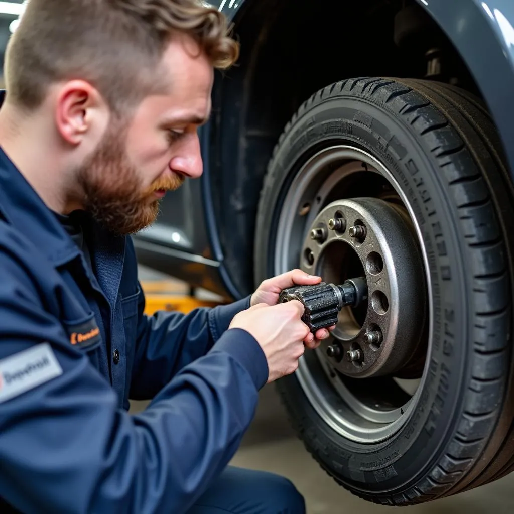 Reparatur eines Radlagers in der Autowerkstatt