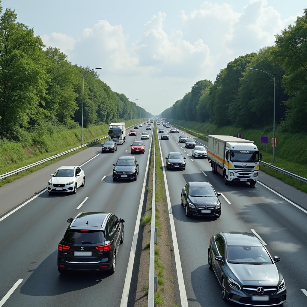 Rettungsgasse auf einer dreispurigen Autobahn