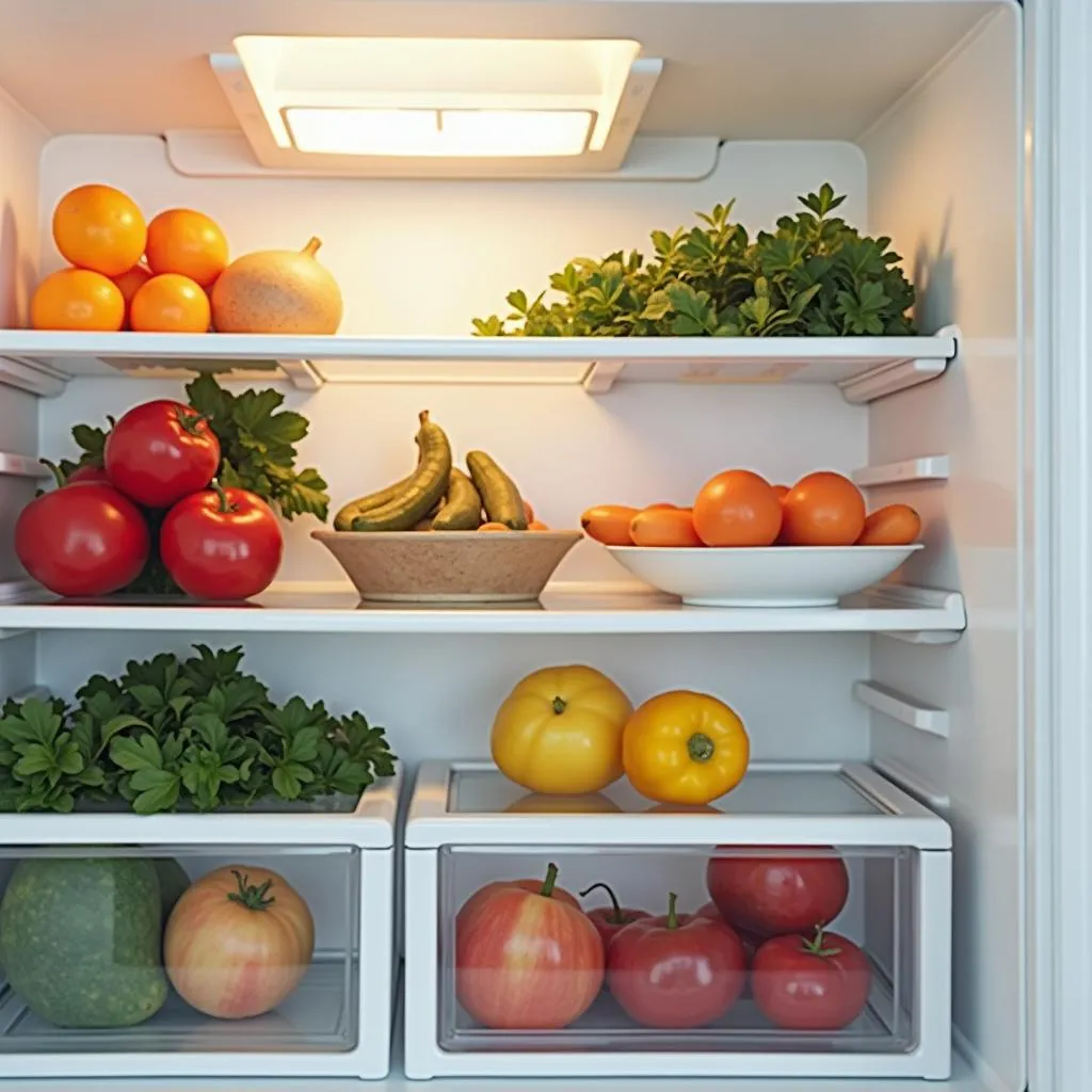 Sauberer Kühlschrank mit Lebensmitteln