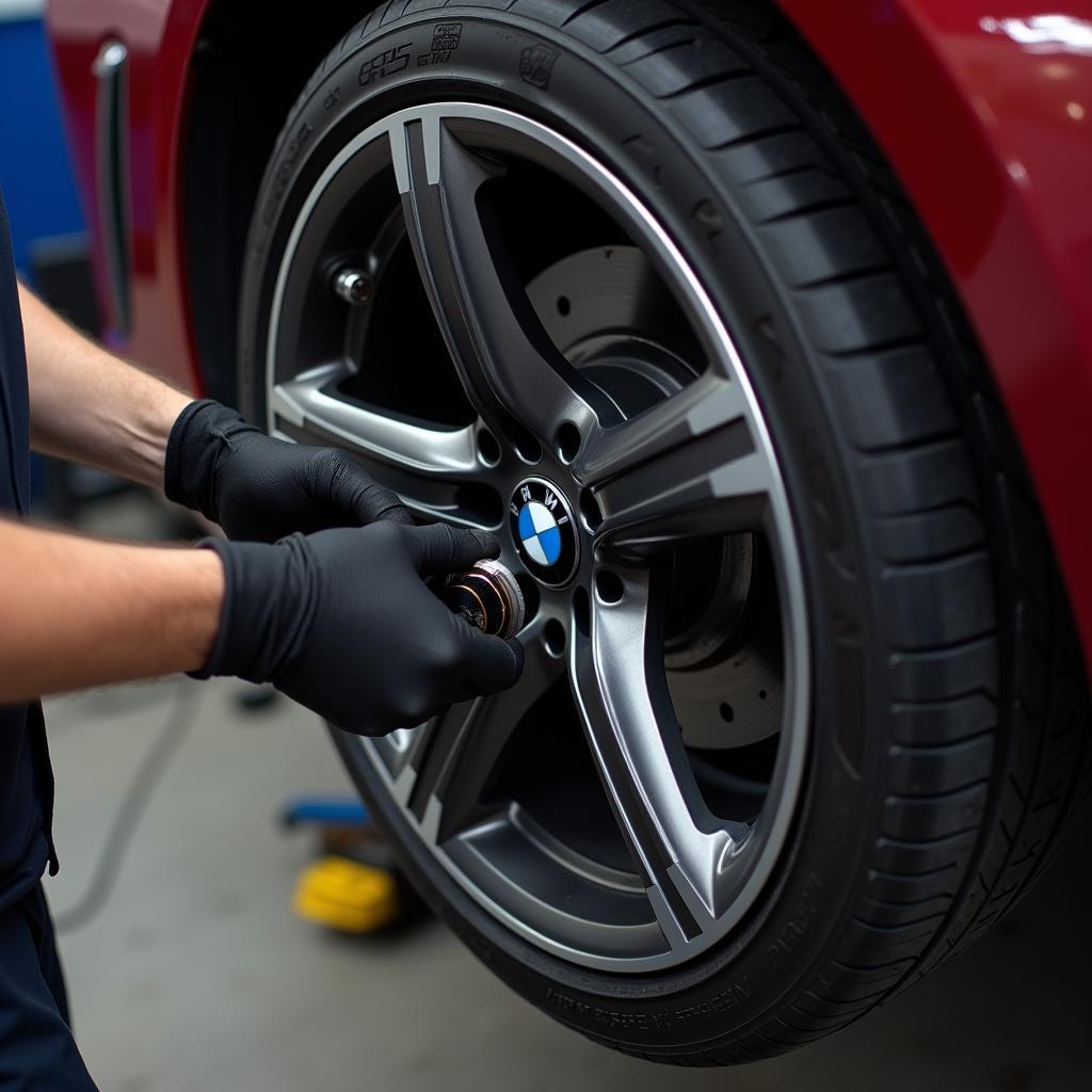 Montage von schwarzen BMW Radkappen