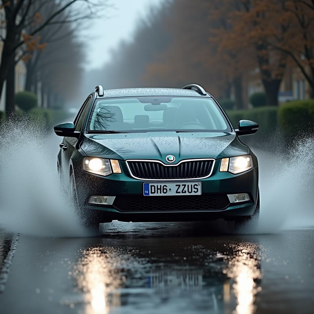 Skoda Octavia Allrad auf nasser Fahrbahn