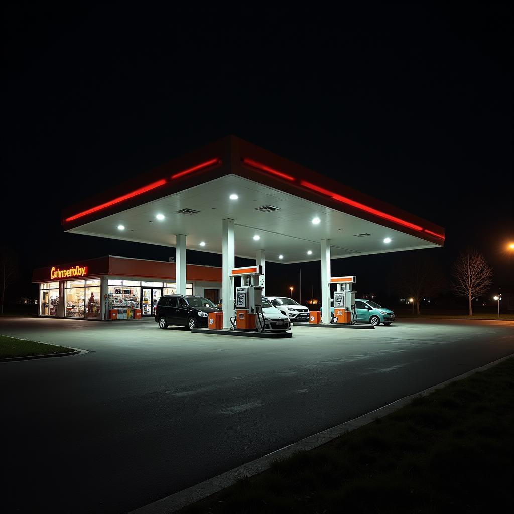 Tankstelle in Niederndodeleben bei Nacht