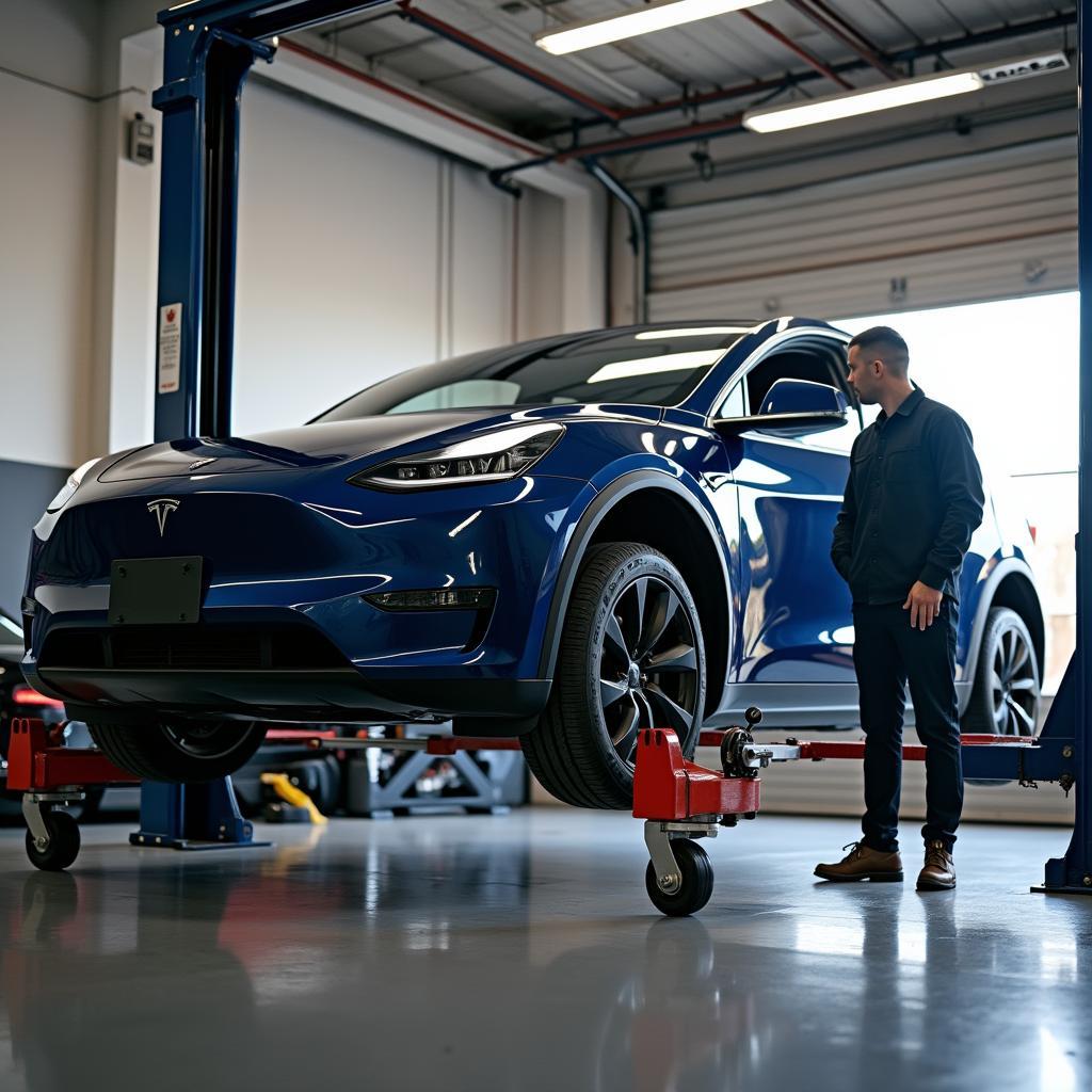 Tesla Model Y Reifenwechsel in der Werkstatt