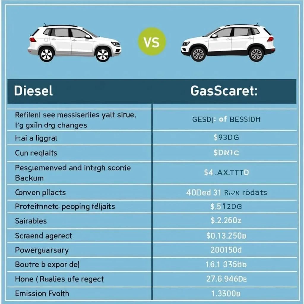 Tabelle zum Vergleich von Tiguan Diesel und Benzin