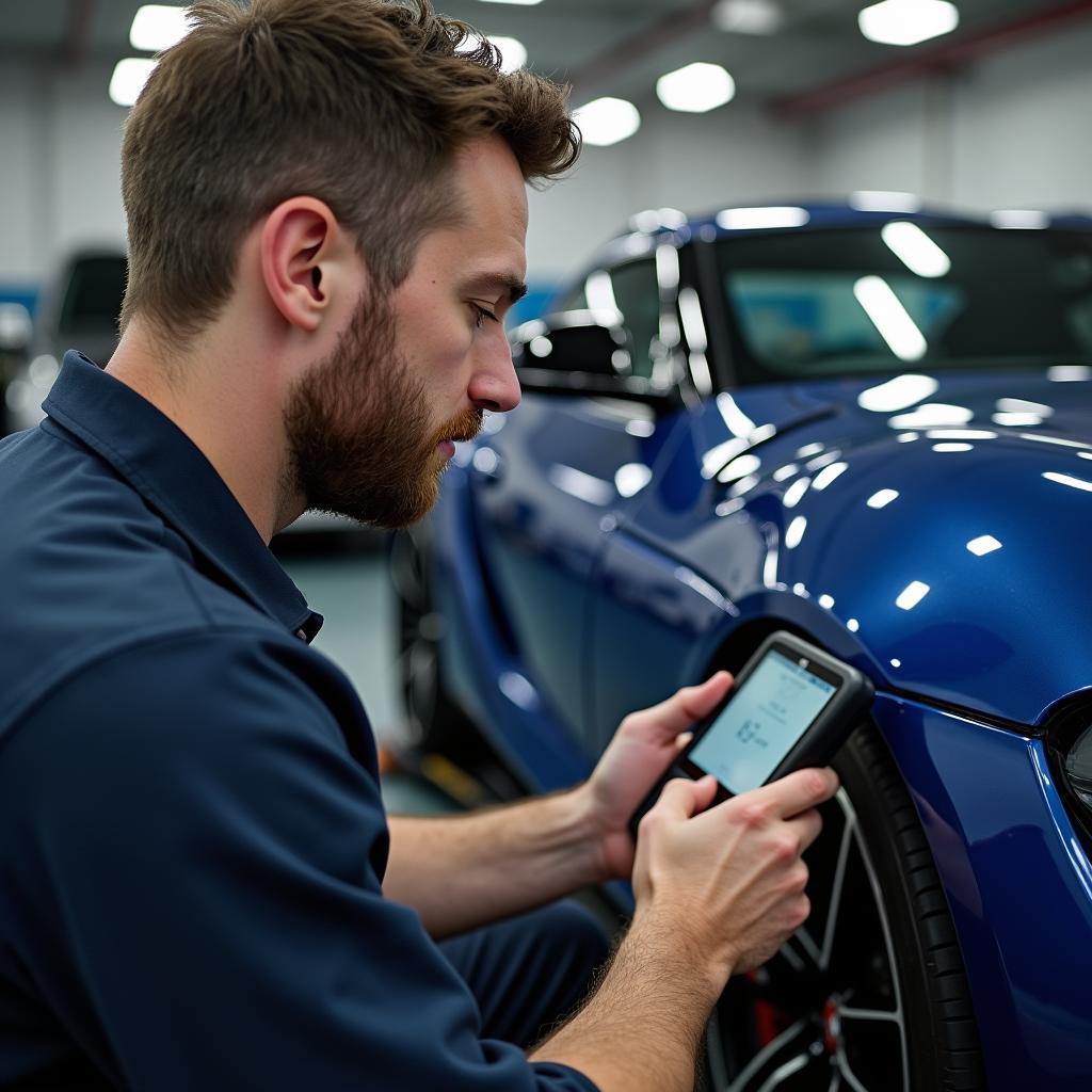 Inspektion einer Toyota Supra in einer Werkstatt