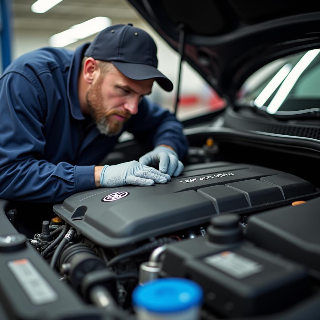 Prüfung des Kühlmittelstands am Volkswagen Motor