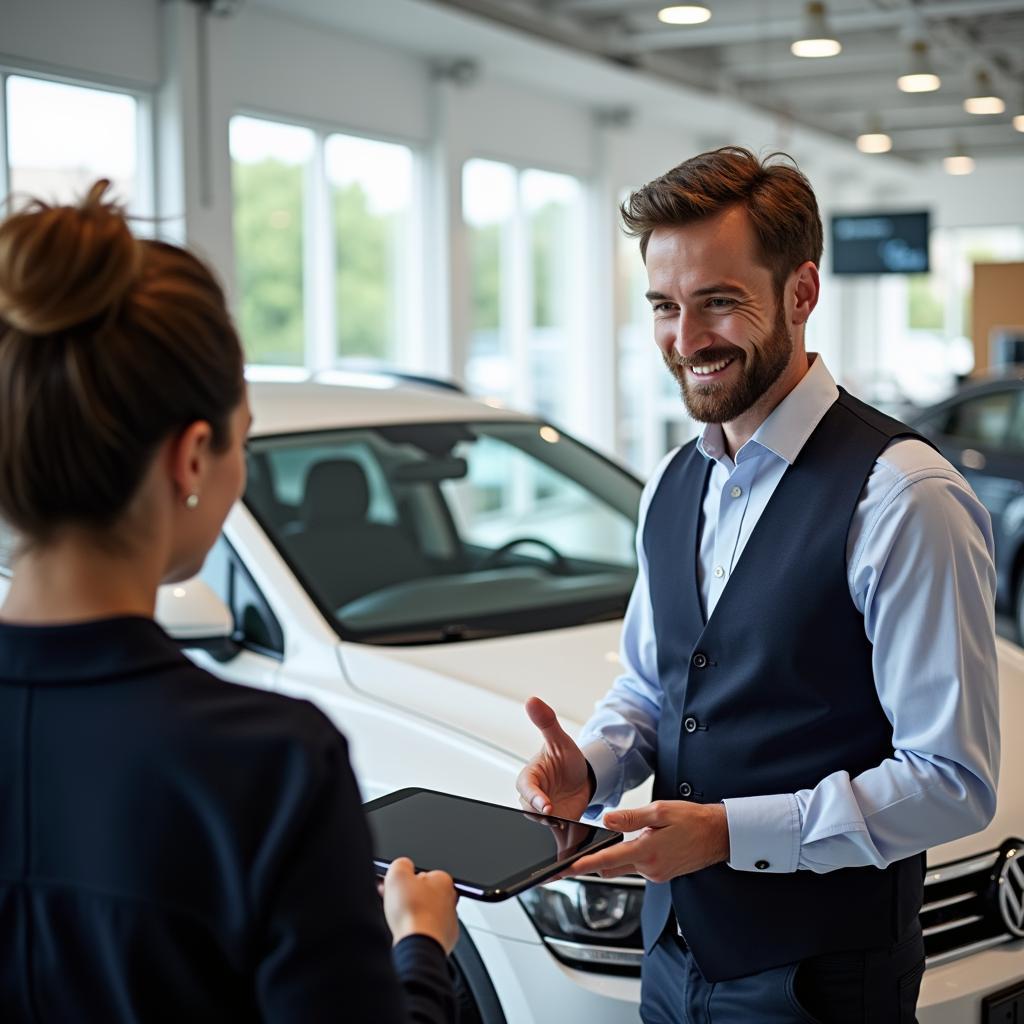 Volkswagen Verkaufsberater bei der Beratung