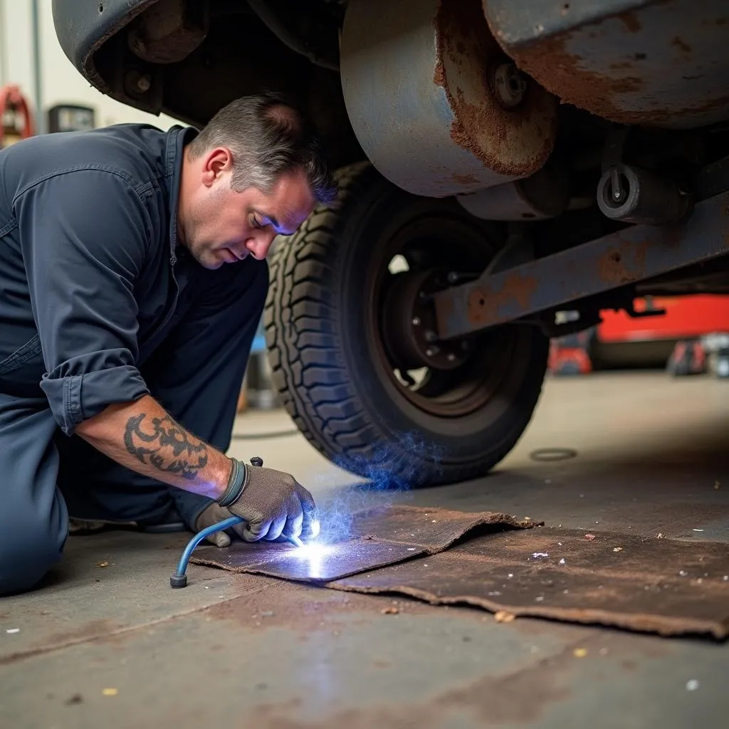 Reparatur einer VW T4 Bodenplatte