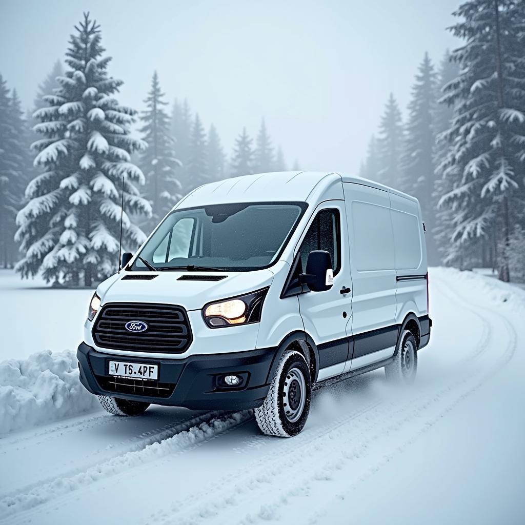 Ford Transit Custom mit Winterreifen im Schnee