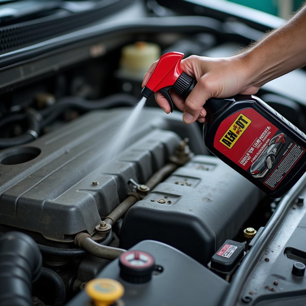 Ansprühen von Reinigungsmitteln bei der Autoreparatur