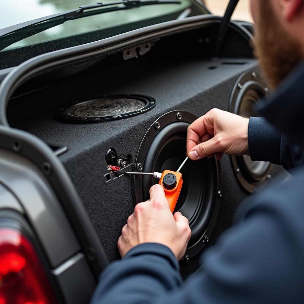 Professioneller Einbau eines Auto-Lautsprecher-Gehäuses