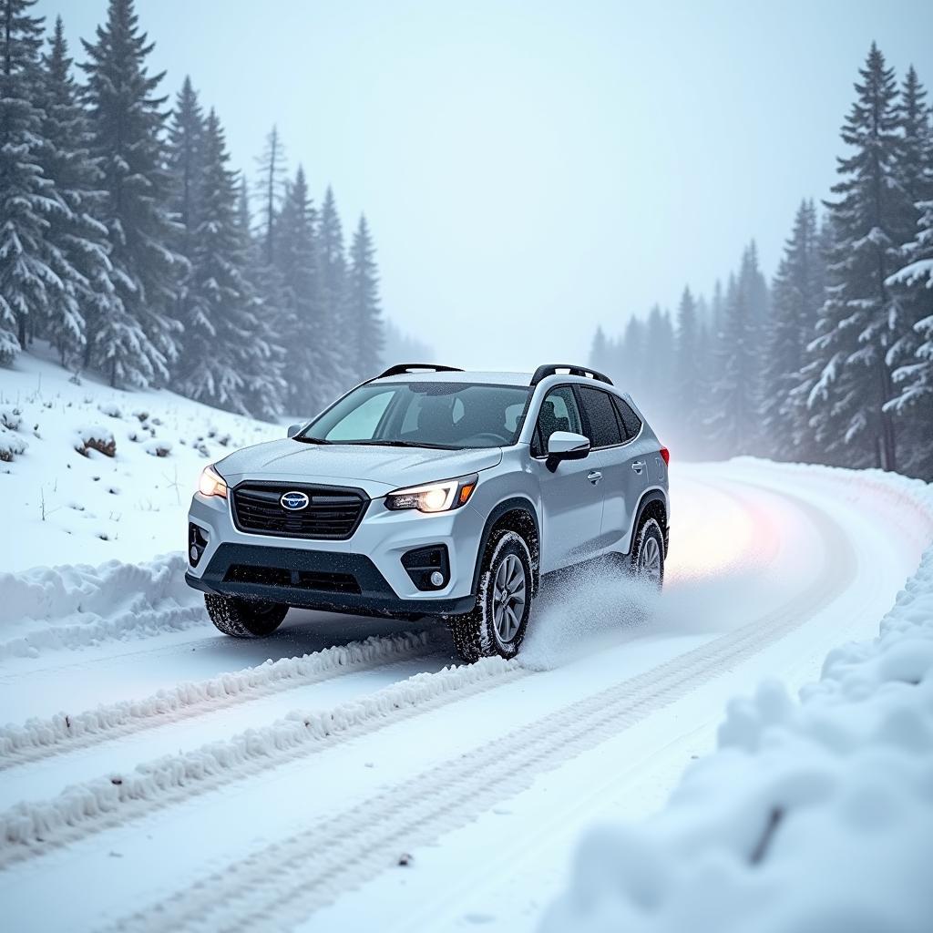 Auto mit Winterreifen im Schnee