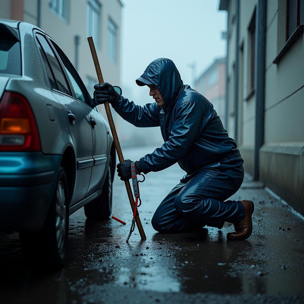 Auto Reparatur bei Regen und Sturm