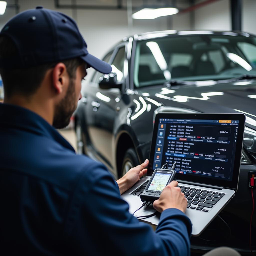 Auto in der Werkstatt zur Diagnose der Beleuchtung.