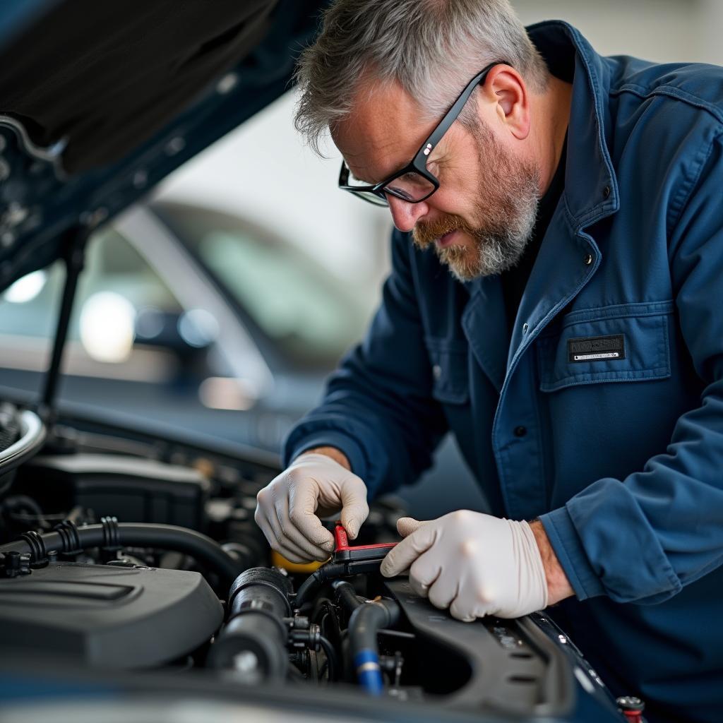 Automechaniker repariert Kühlsystem