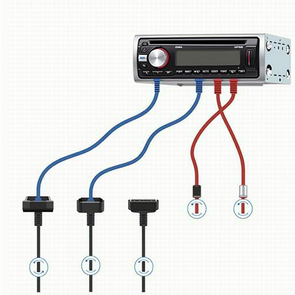 Anschluss eines Autoradios mit Kabeln und Adaptern