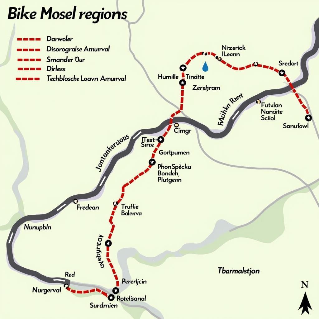 Karte der Moselregion mit markierten Motorradstrecken