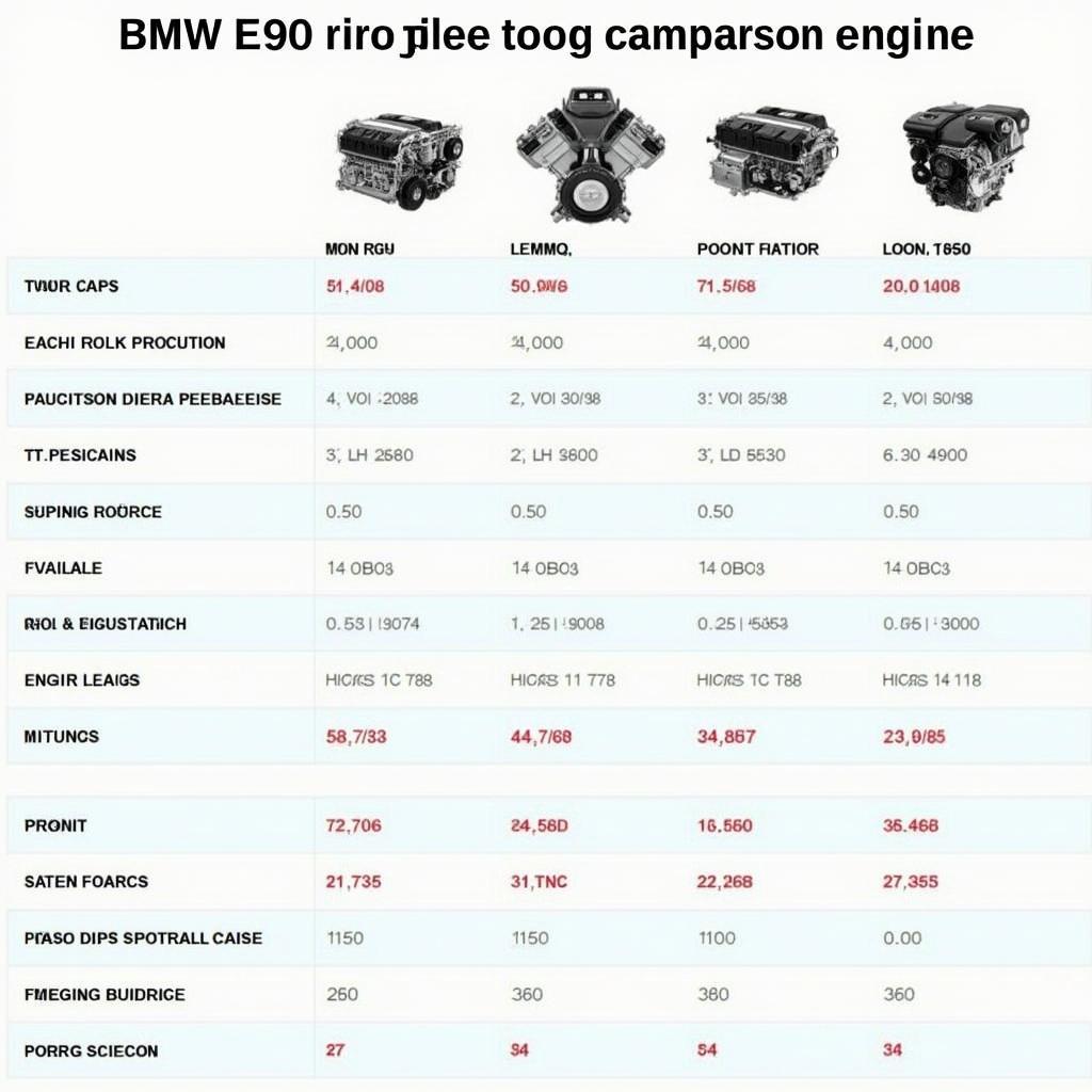 Vergleich der verschiedenen BMW E90 Motoren: Tabelle mit technischen Daten und Leistungskennzahlen.